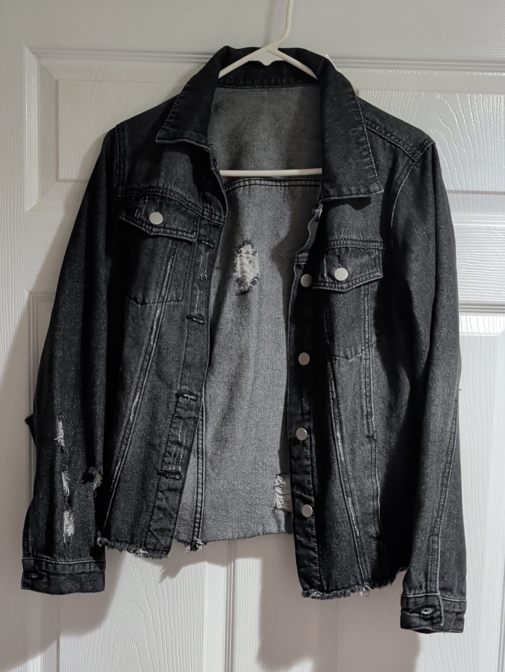 Women’s Distressed Black Denim Jacket - Stylish Casual Layer